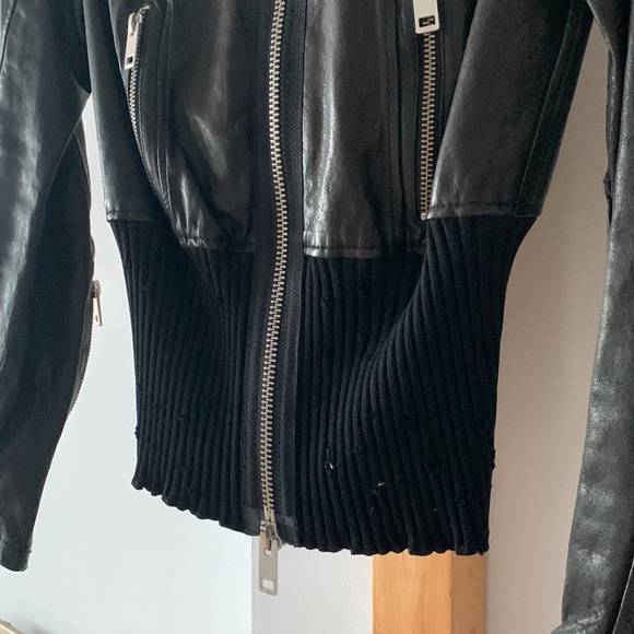 BNWT Diesel L-Lys-B Jacket Leather Jacket Distressed SZ XXS BLACK Hi Neck - Picture 6 of 11